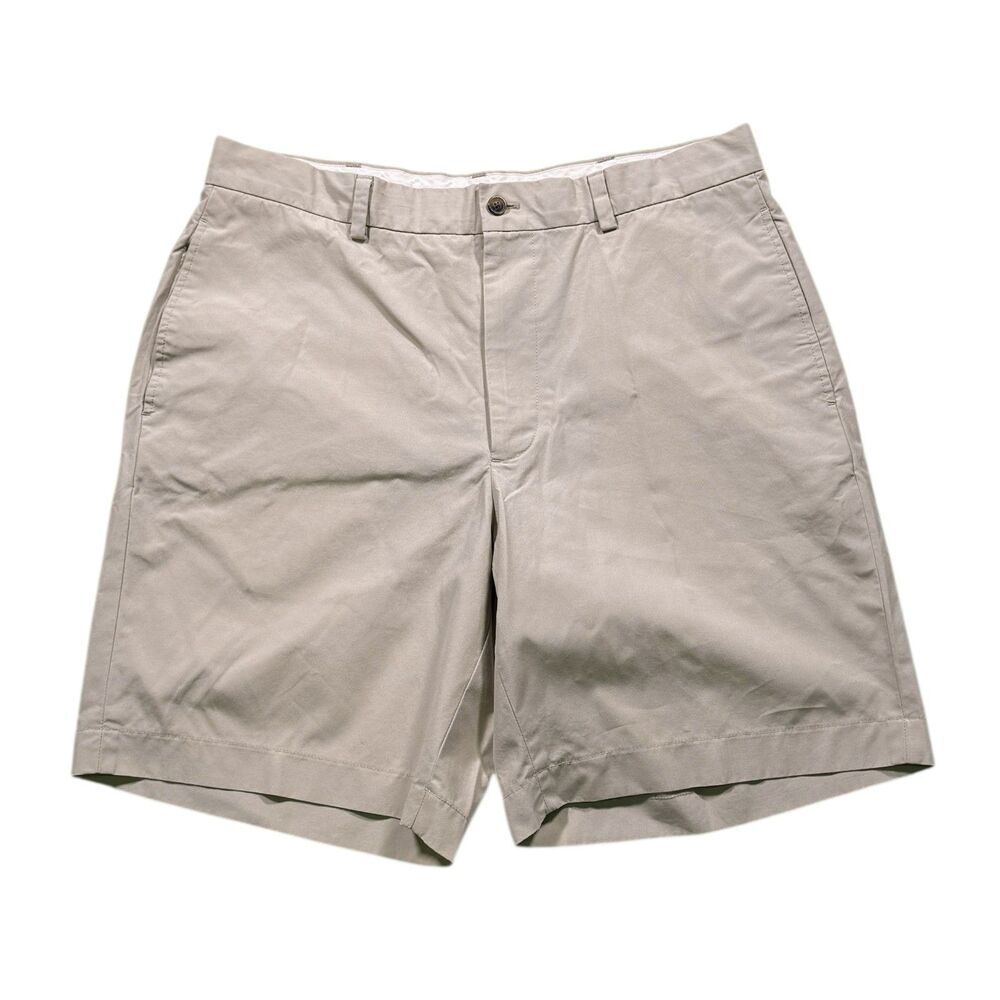 Brooks Brothers Mens 34 Chino Shorts Beige Supima Cotton Flat Front 9” Inseam